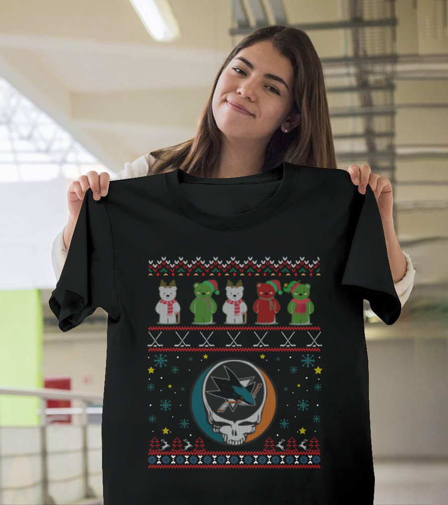 San Jose Sharks Grateful Dead Dancing Bears Steal Your Face Christmas T-Shirt