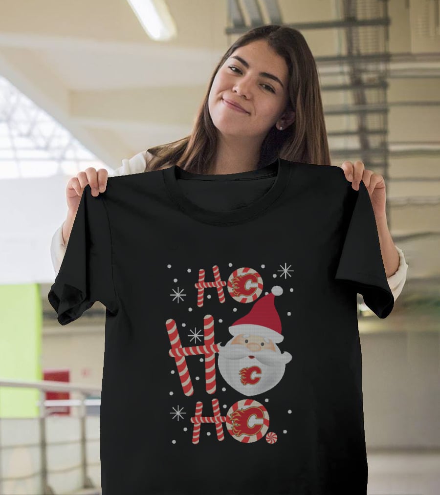Santa Ho Ho Ho Merry Xmas For Calgary Flames Holiday Fans T-Shirt