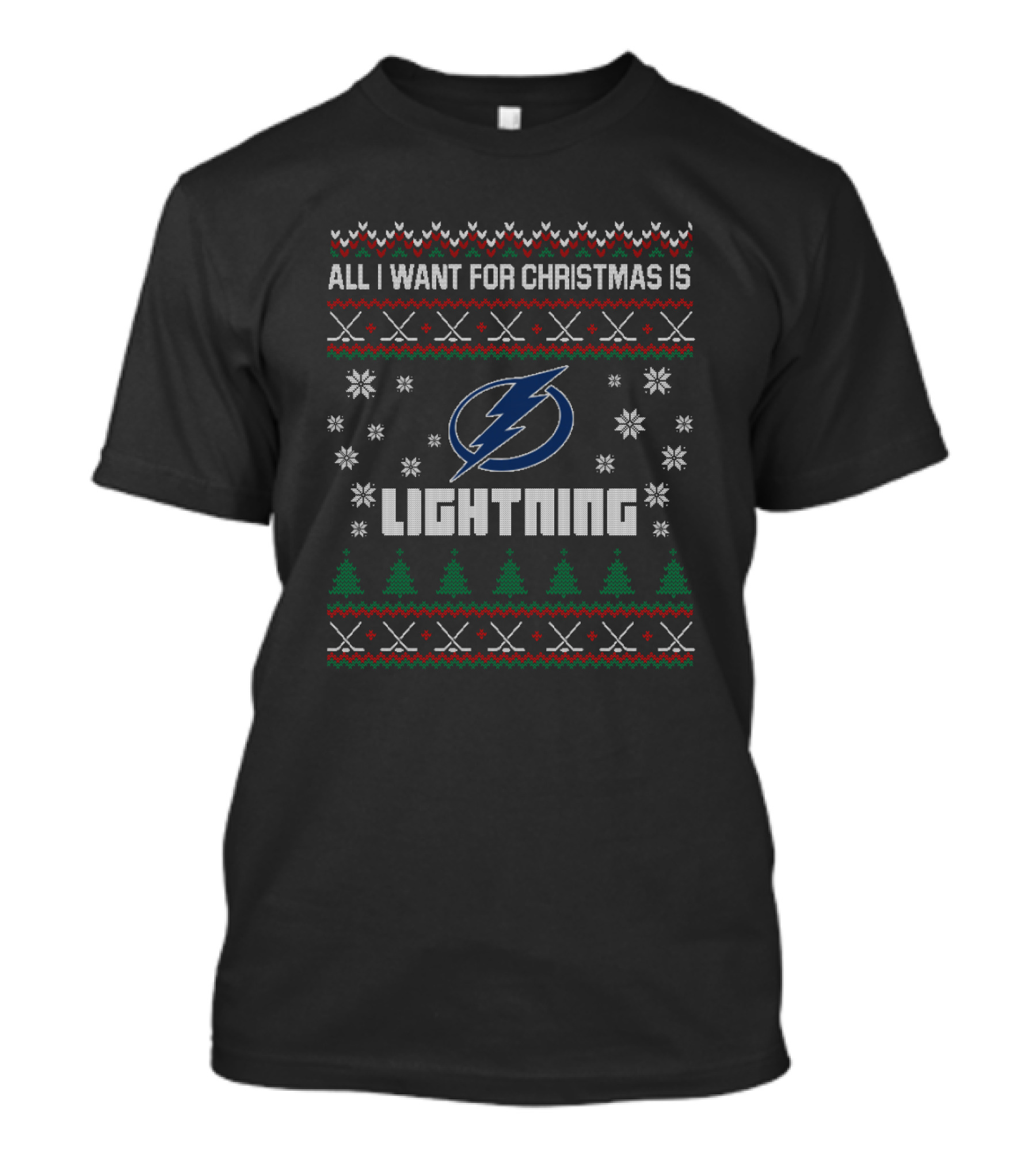 All I Want For Christmas Is Lightning Ugly Sweater Tampa Bay Hockey Fans T-Shirt