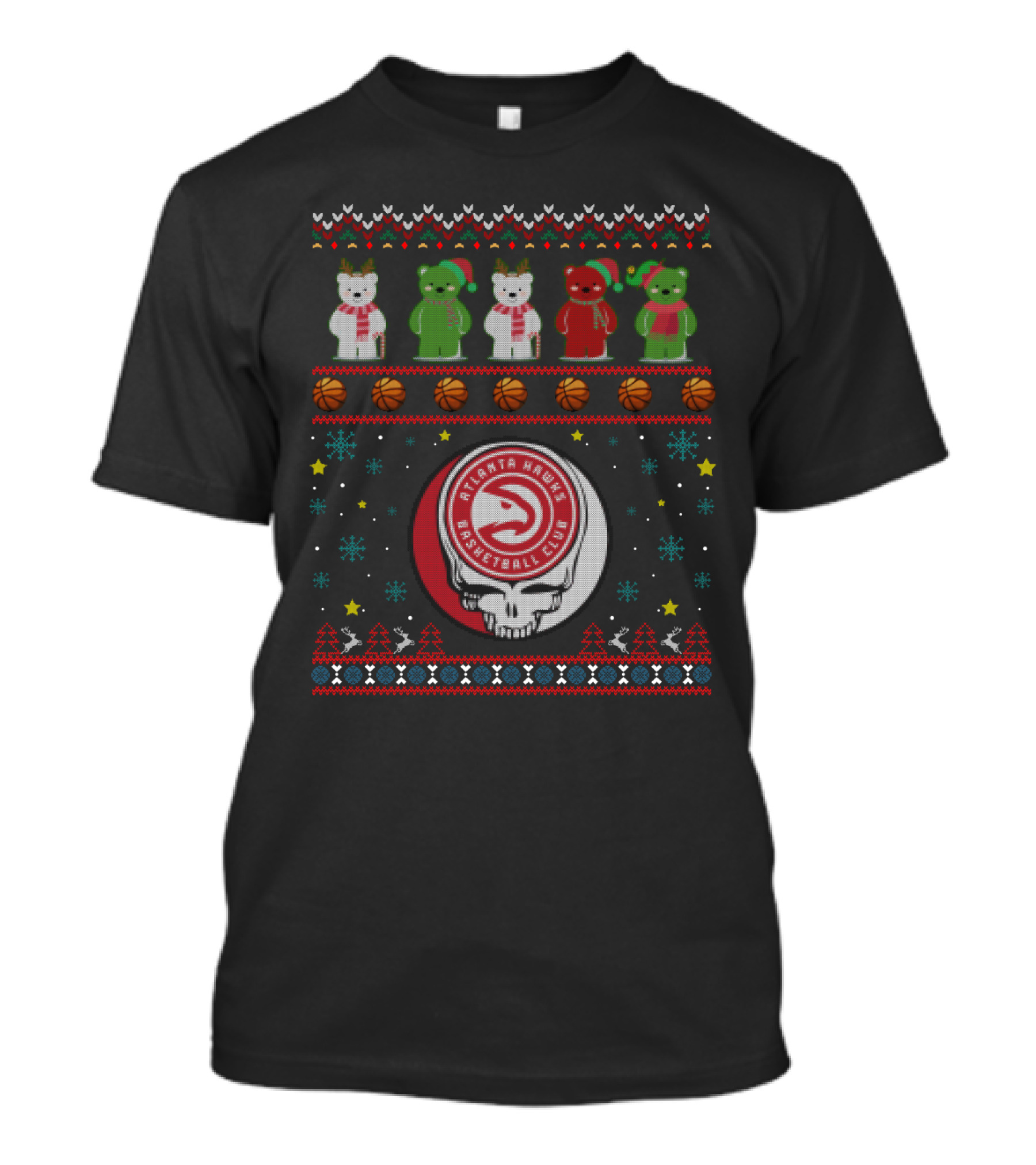 Atlanta Hawks Basketball Club Grateful Dead Bears Christmas T-Shirt