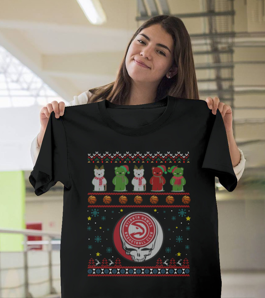 Atlanta Hawks Basketball Club Grateful Dead Bears Christmas T-Shirt