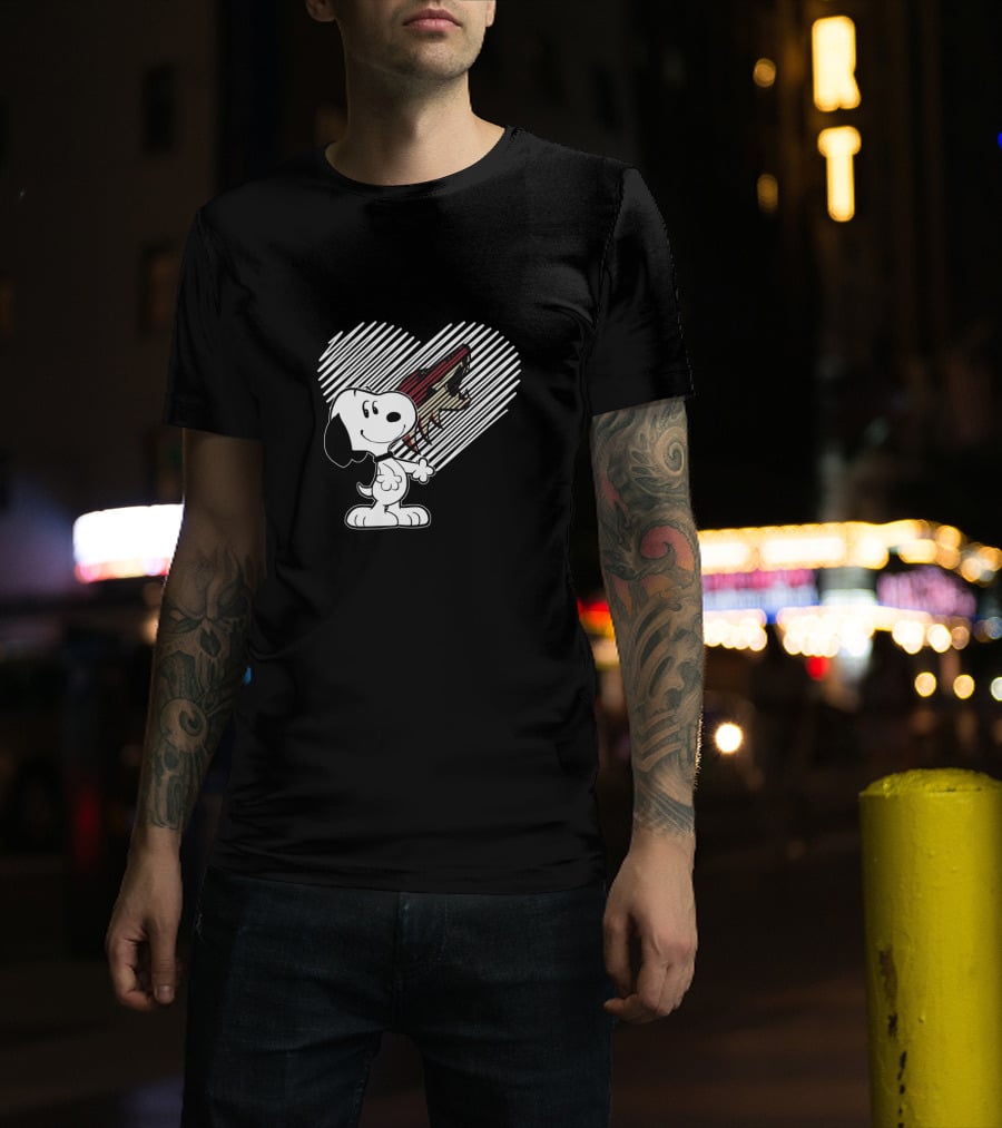 Snoopy Hearts Arizona Coyotes Hockey Team Logo Collaboration T-Shirt