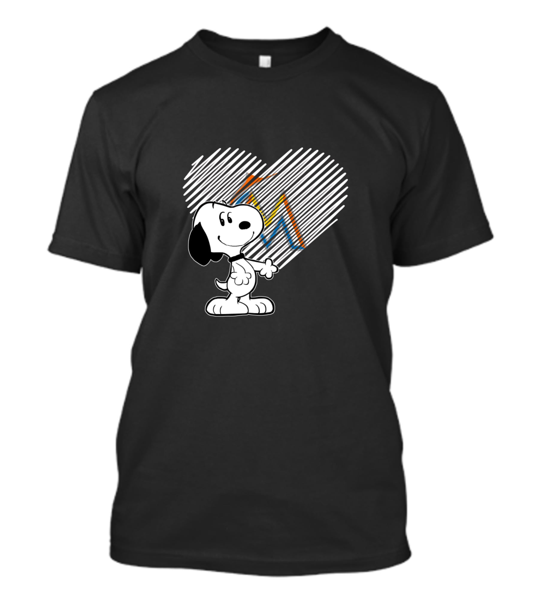 Miami Marlins Snoopy Heart Design With Classic Peanuts T-Shirt