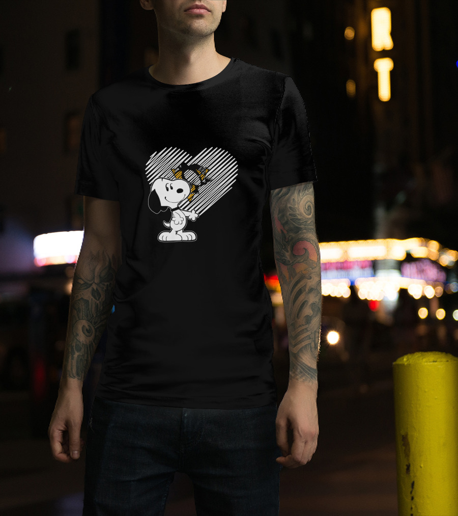 Snoopy Heart Penguins Hockey With Black And Gold Accents T-Shirt
