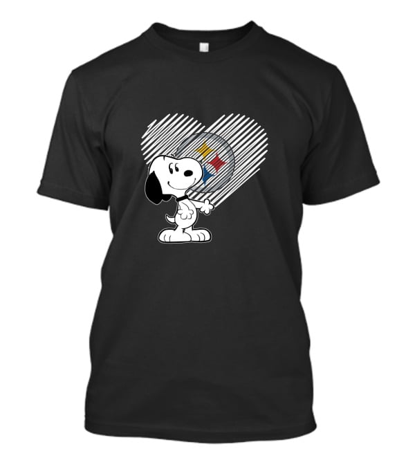 Snoopy With Pittsburgh Steelers Heart Logo Football Fans T-Shirt