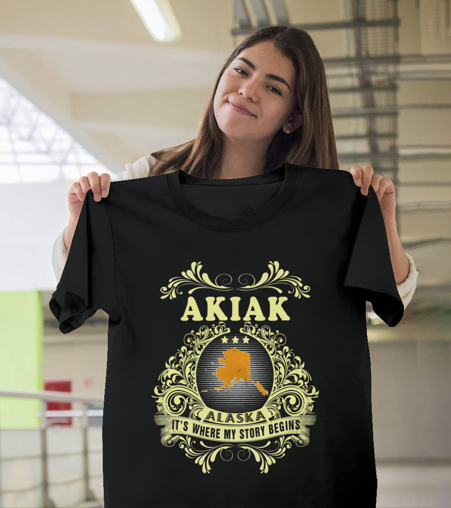 Akiak Alaska It's Where My Story Begins Vintage Alaska Map T-Shirt