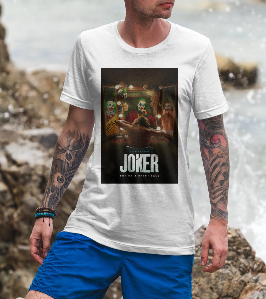 Joaquin Phoenix Joker Put On A Happy Face Mirror Reflection T-Shirt