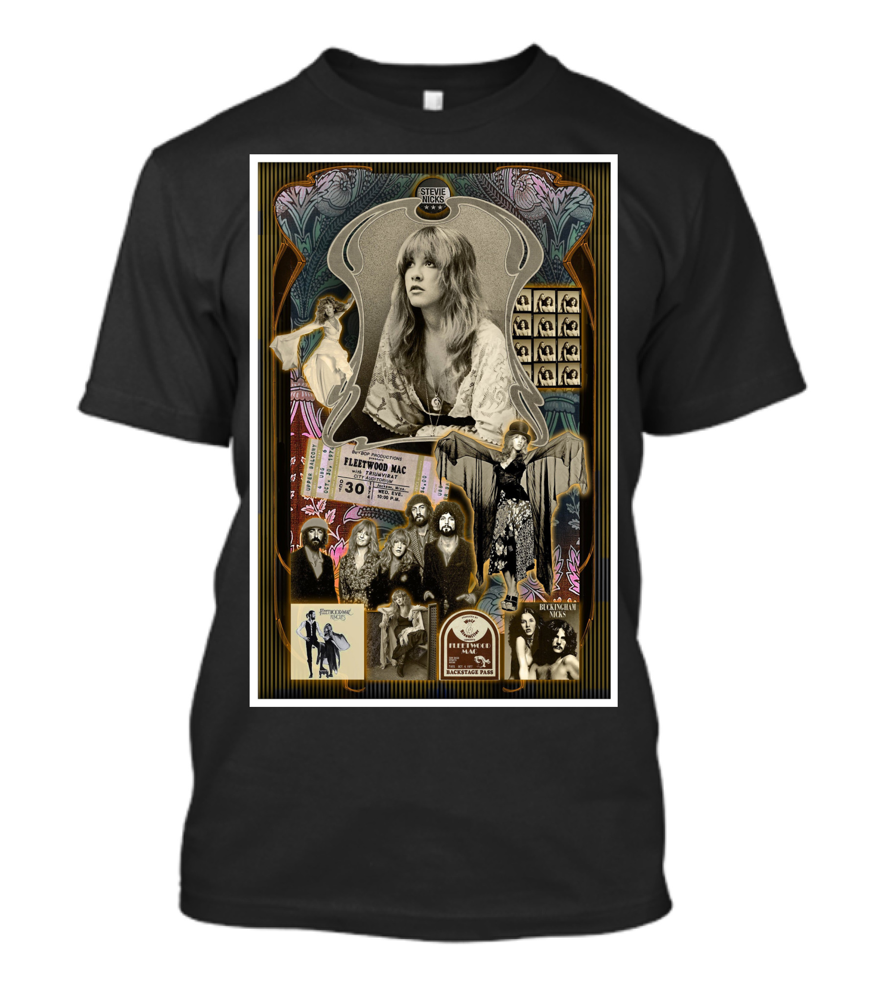 Stevie Nicks Fleetwood Mac Collage With Vintage Photos And Concert Ticket T-Shirt