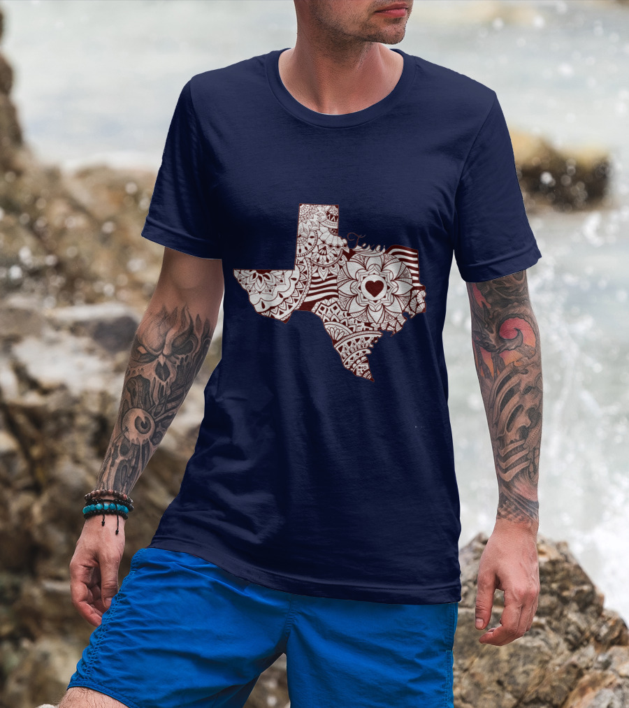 Texas Heart Mandala Pattern Map T-Shirt