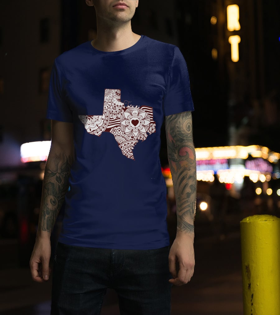 Texas Heart Mandala Pattern Map T-Shirt