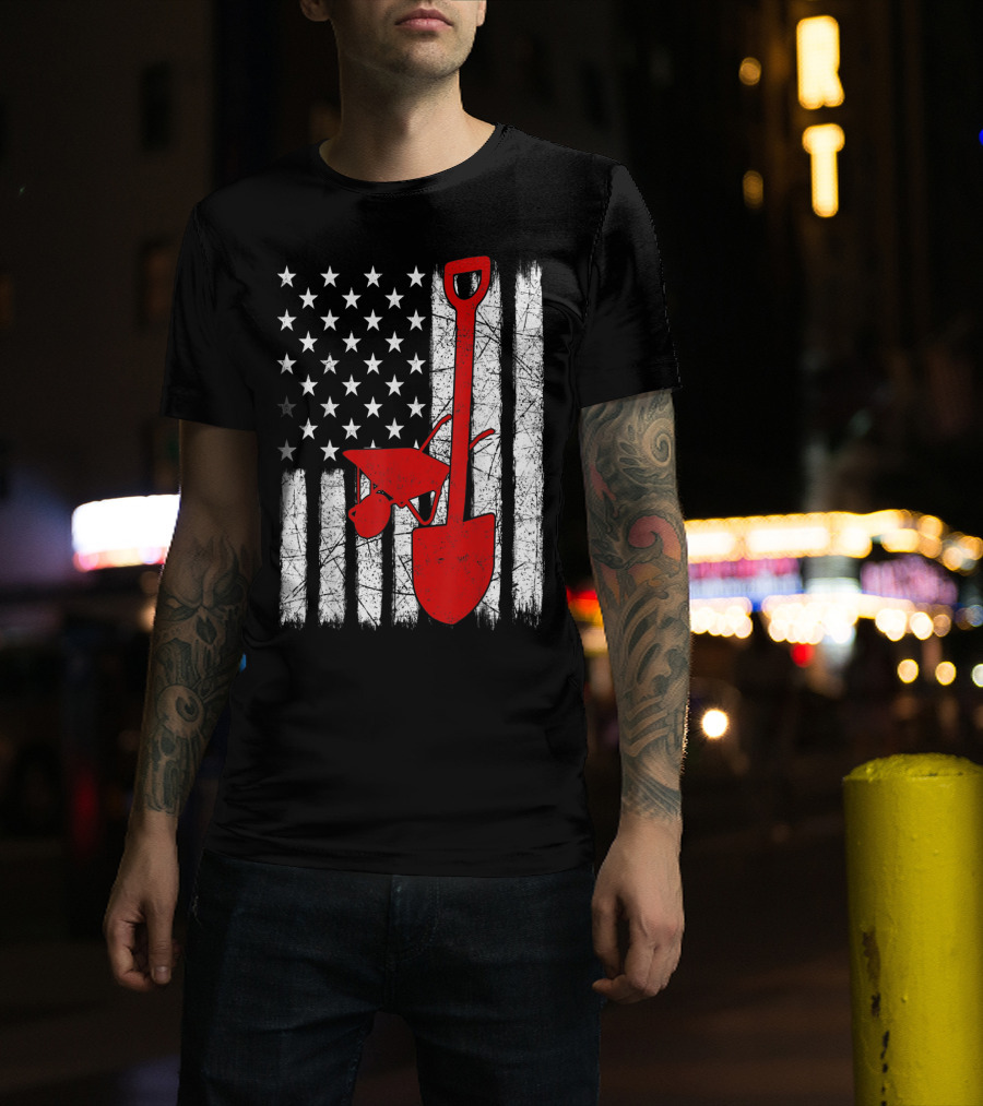 American Flag Garden Tools Wheelbarrow Shovel T-Shirt