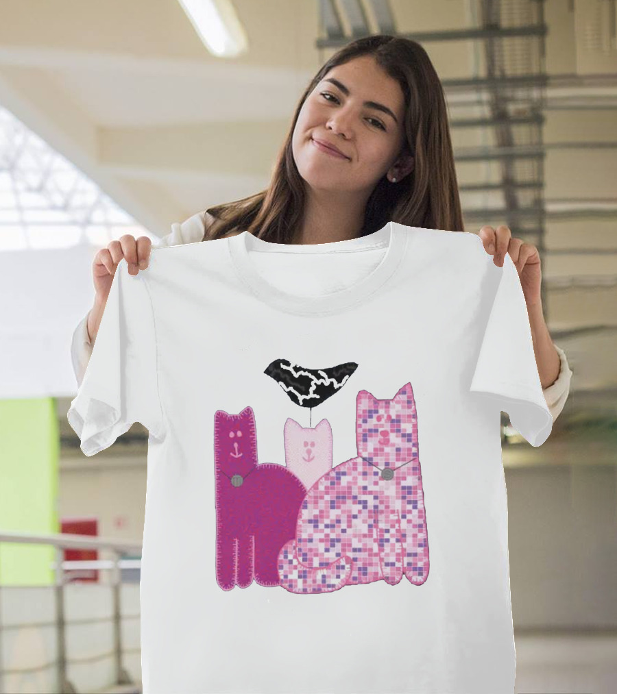 Miranda Sings Cat Trio with Pixel Pink Pattern and Black Collar T-Shirt