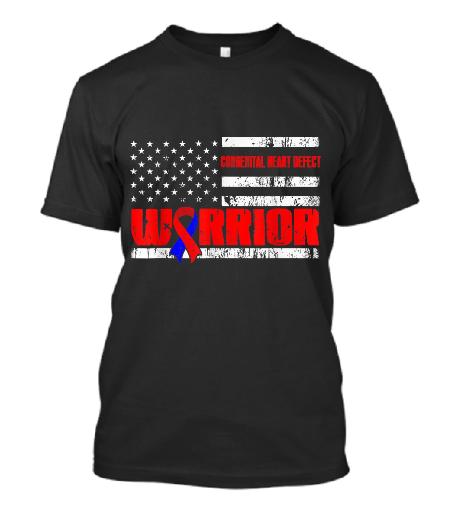 Congenital Heart Defect Warrior USA Flag Awareness T-Shirt
