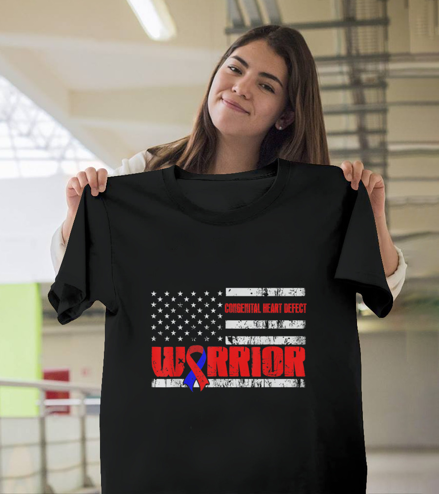 Congenital Heart Defect Warrior USA Flag Awareness T-Shirt