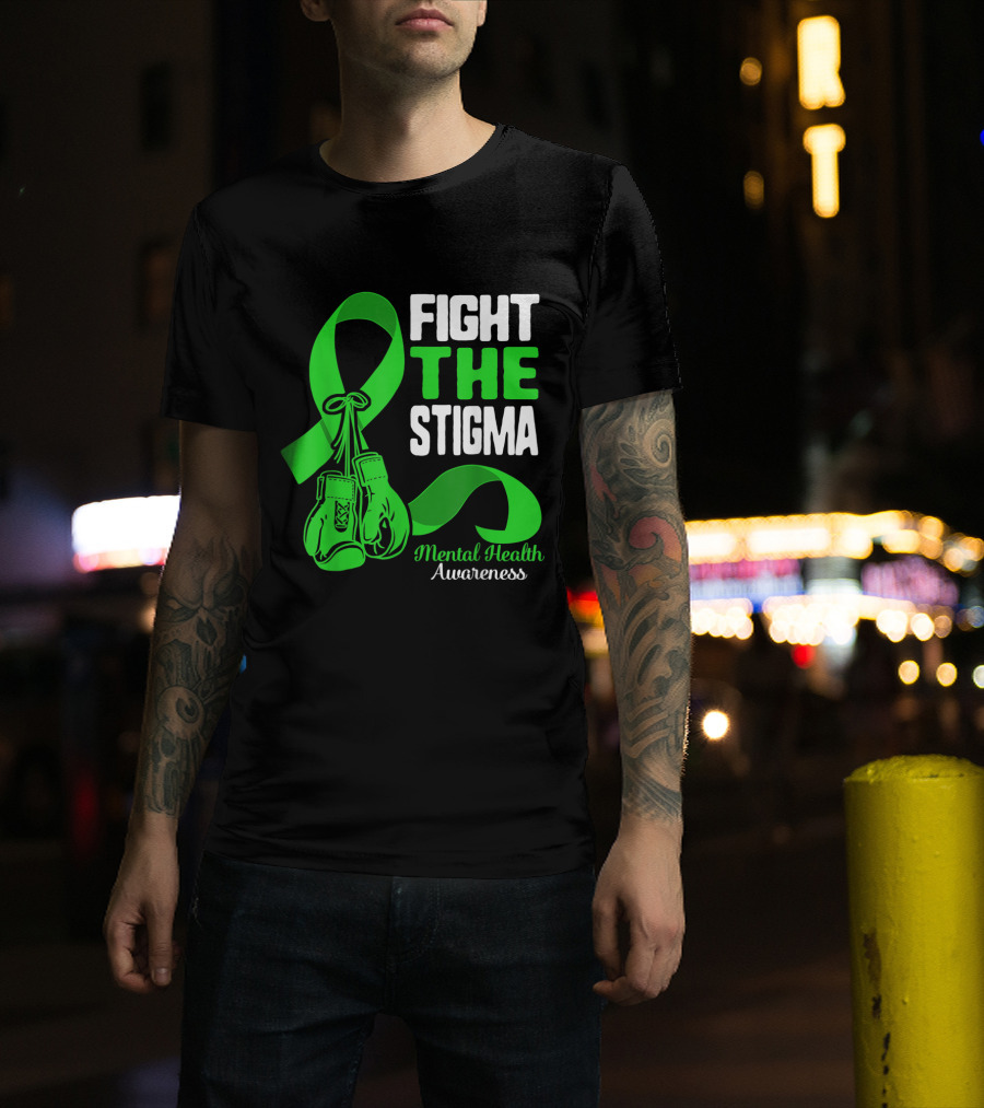 Fight The Stigma Mental Health Awareness Green Ribbon Boxing Gloves T-Shirt