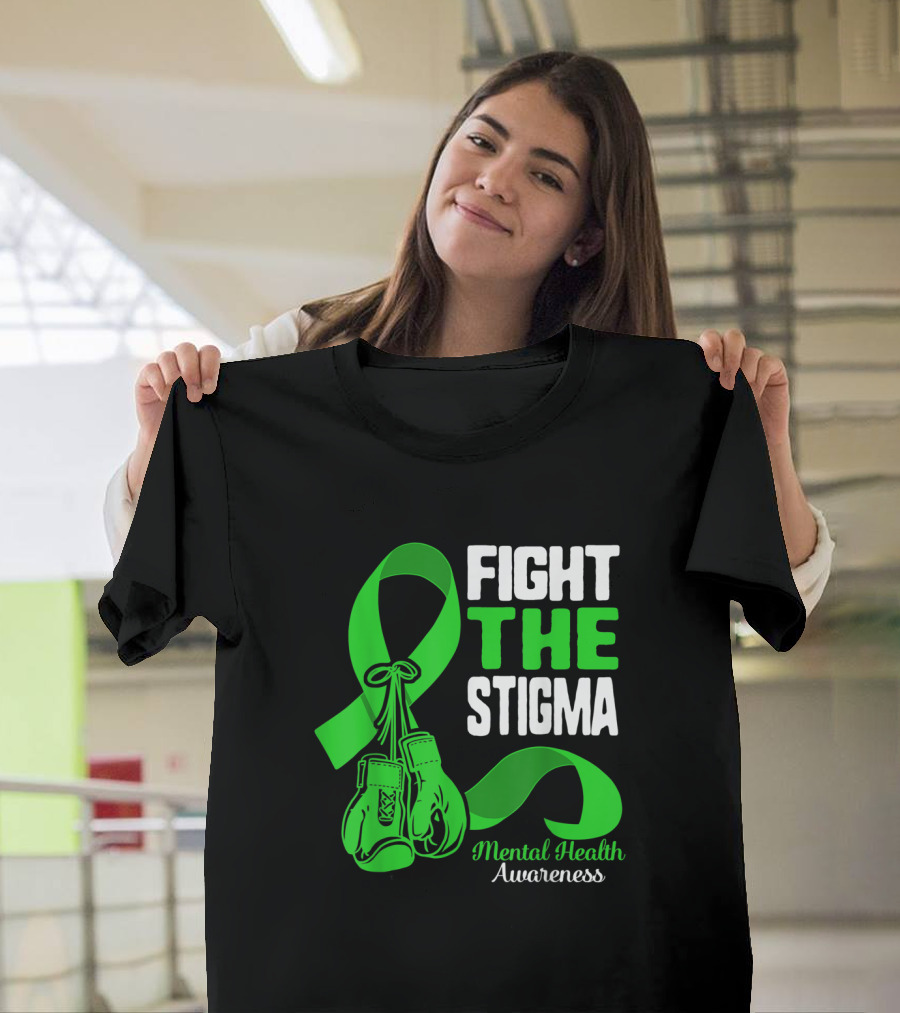 Fight The Stigma Mental Health Awareness Green Ribbon Boxing Gloves T-Shirt