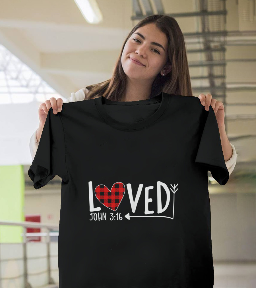 Loved John 3:16 Buffalo Plaid Heart Arrow T-Shirt