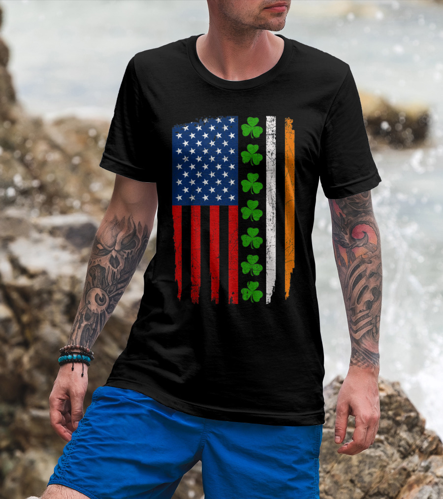 American Irish Flag With Shamrocks T-Shirt