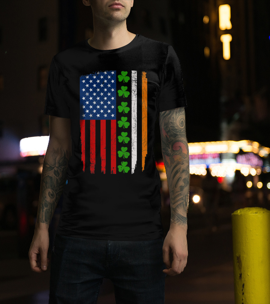 American Irish Flag With Shamrocks T-Shirt