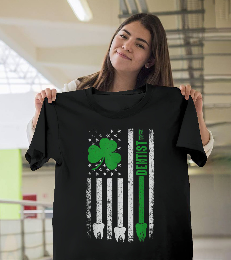 American Flag Shamrock Dentist with Teeth and Stripes T-Shirt