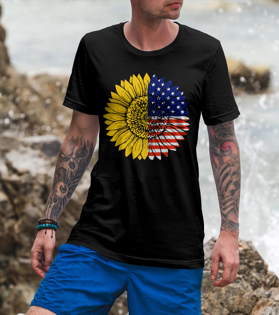 American Flag Sunflower Icon License T-Shirt