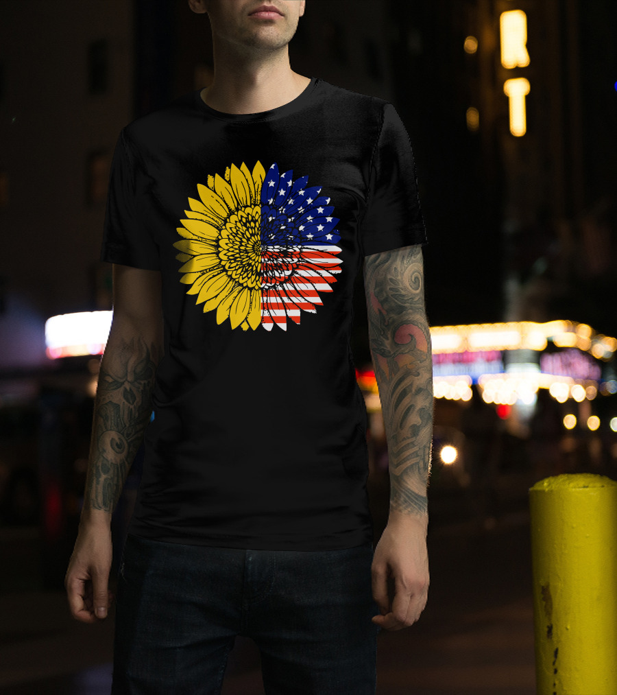 American Flag Sunflower Icon License T-Shirt