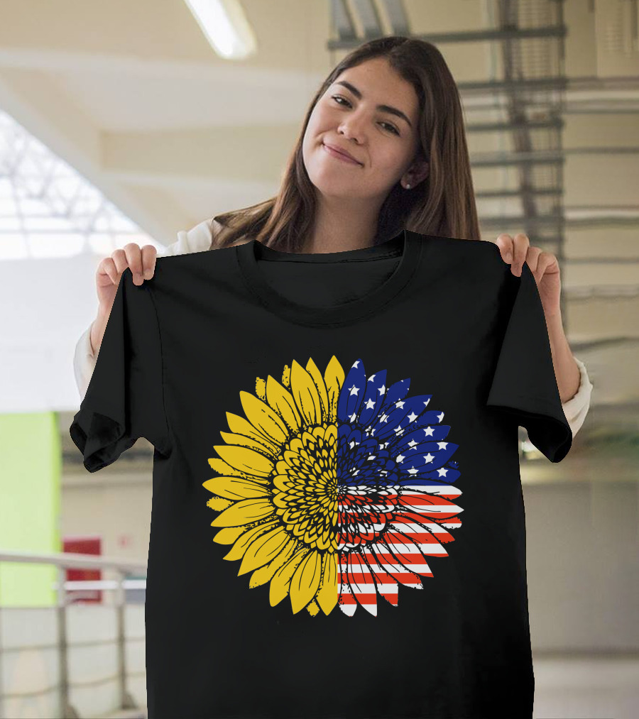American Flag Sunflower Icon License T-Shirt