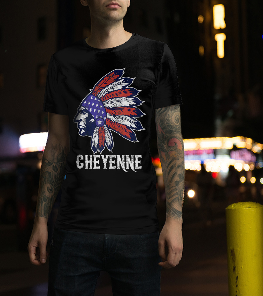 Cheyenne Native American Flag Headdress Pride T-Shirt