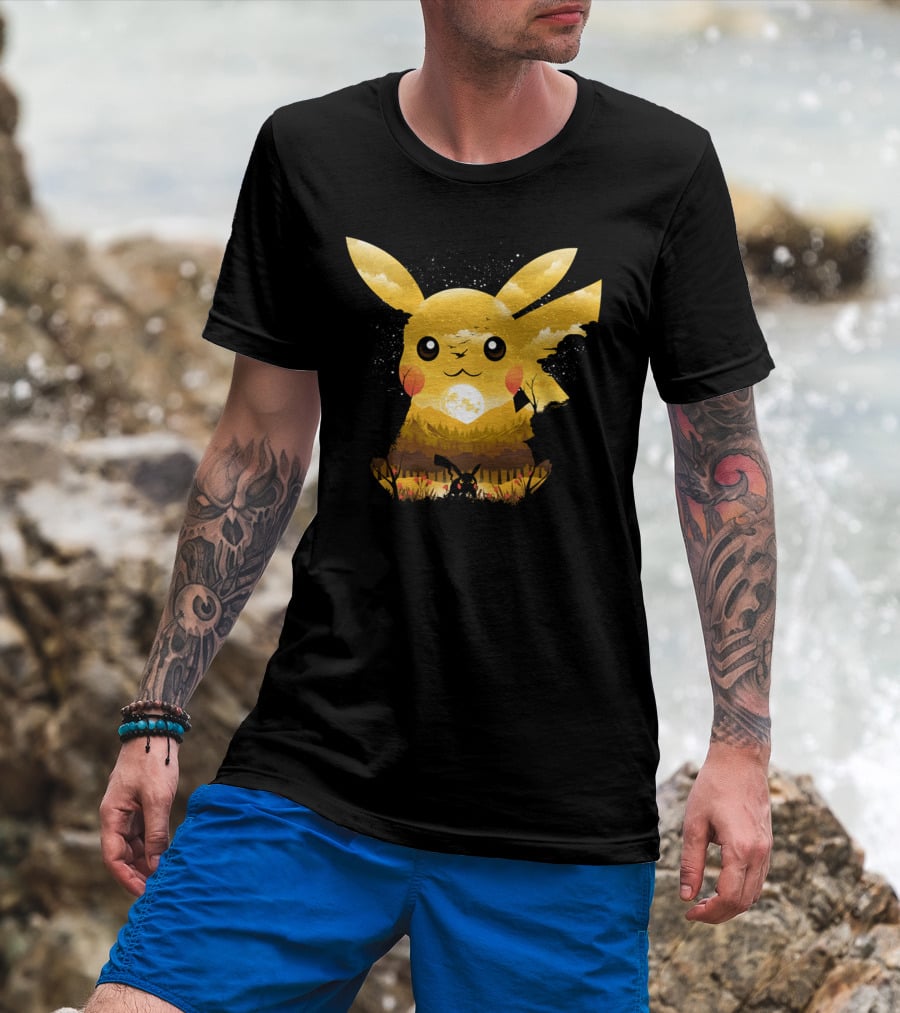 Pikachu Adorable Monster Moonlit Landscape T-Shirt