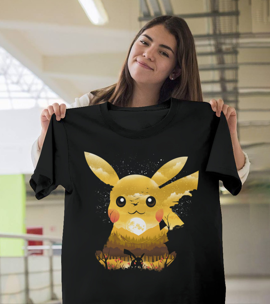 Pikachu Adorable Monster Moonlit Landscape T-Shirt