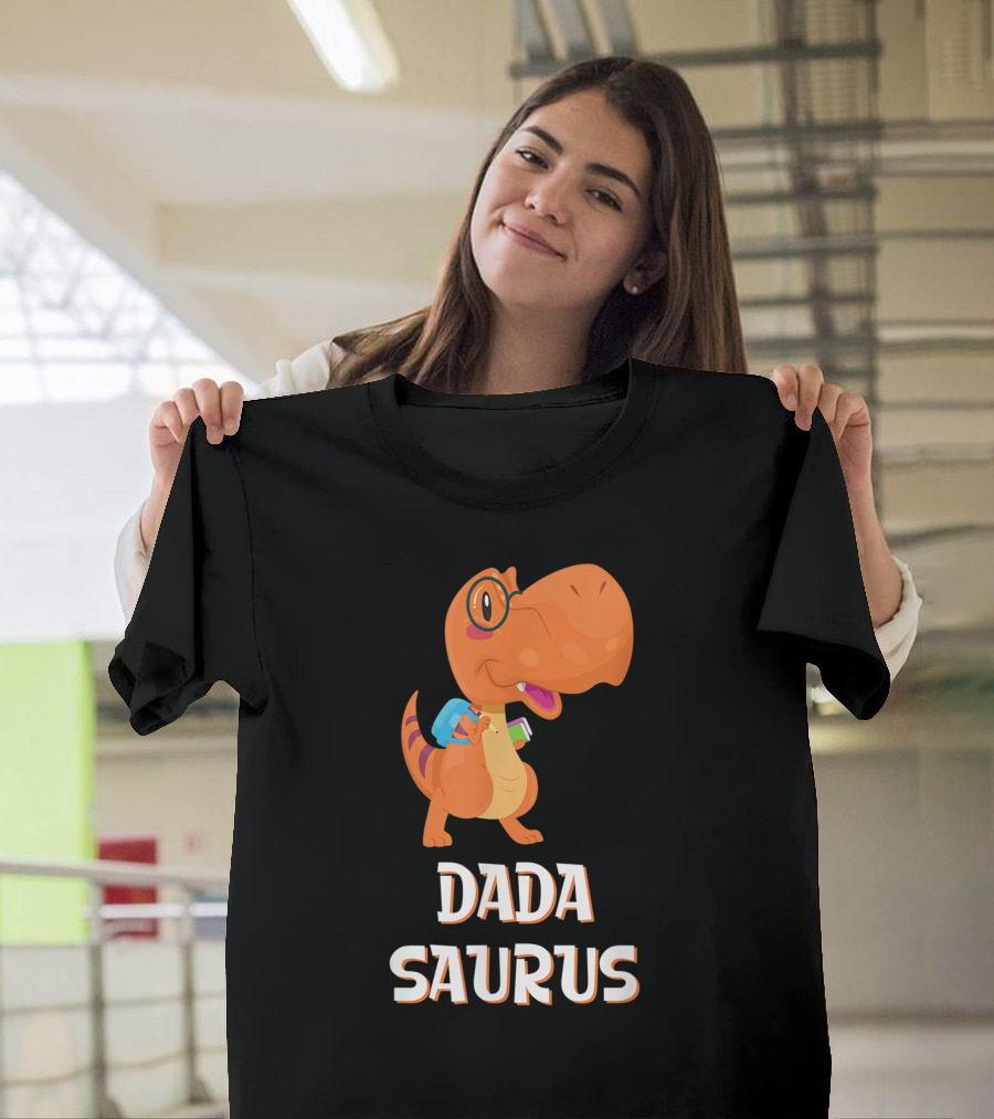 Dadasaurus Cute Dinosaur With Glasses And Backpack T-Shirt