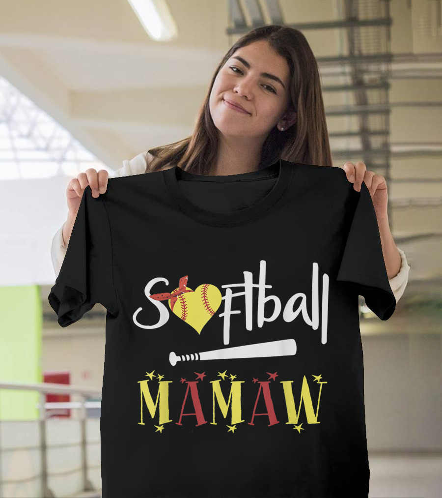 Softball Mamaw Heart and Bat with Stars T-Shirt