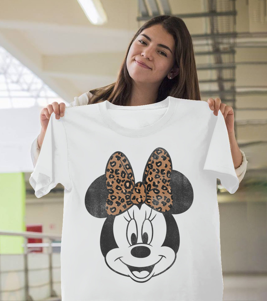 Minnie Mouse Leopard Print Bow Disney Mickey And Friends T-Shirt