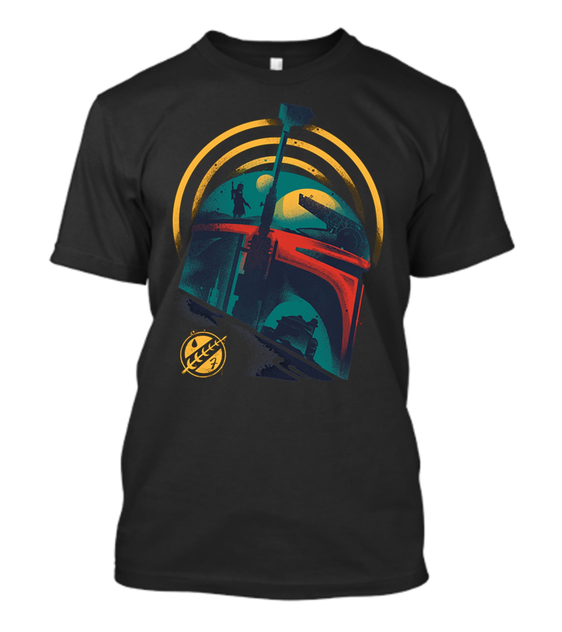 Ruler Of Mandalore Bounty Hunter Helmet With Galactic Symbols And Rising Moons T-Shirt