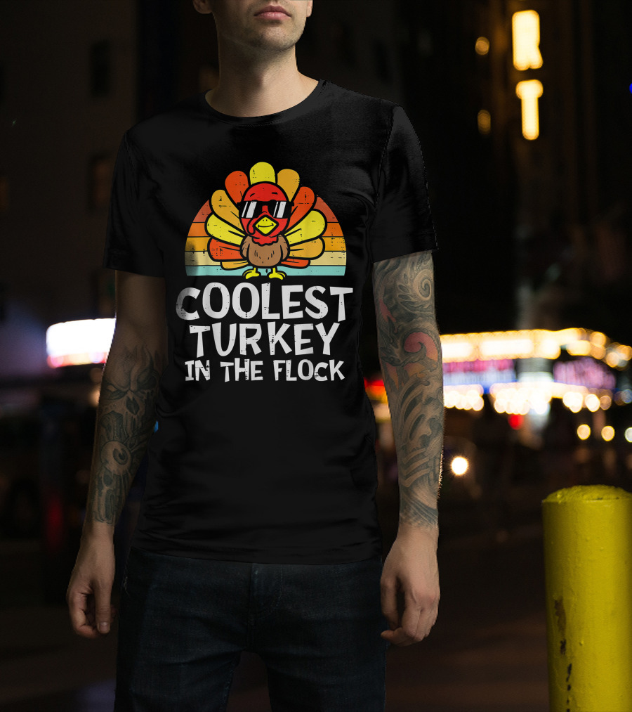 Coolest Turkey In The Flock Retro Sunglasses Vintage Sunset T-Shirt