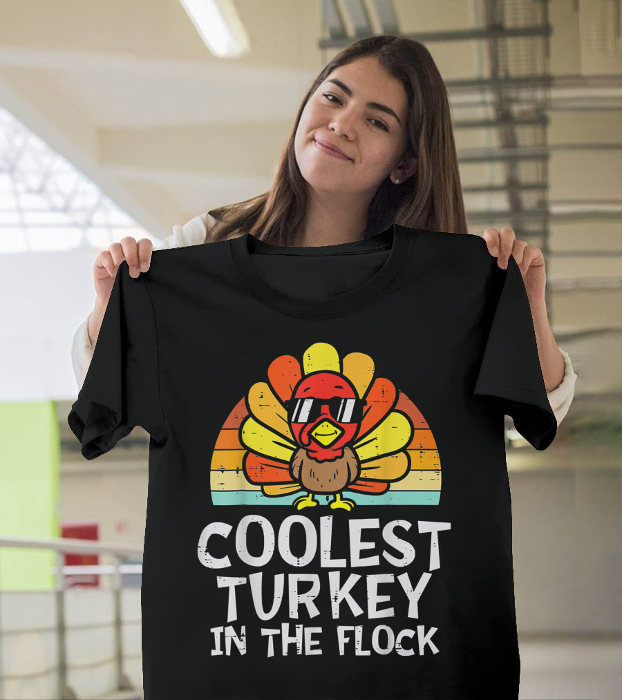 Coolest Turkey In The Flock Retro Sunglasses Vintage Sunset T-Shirt