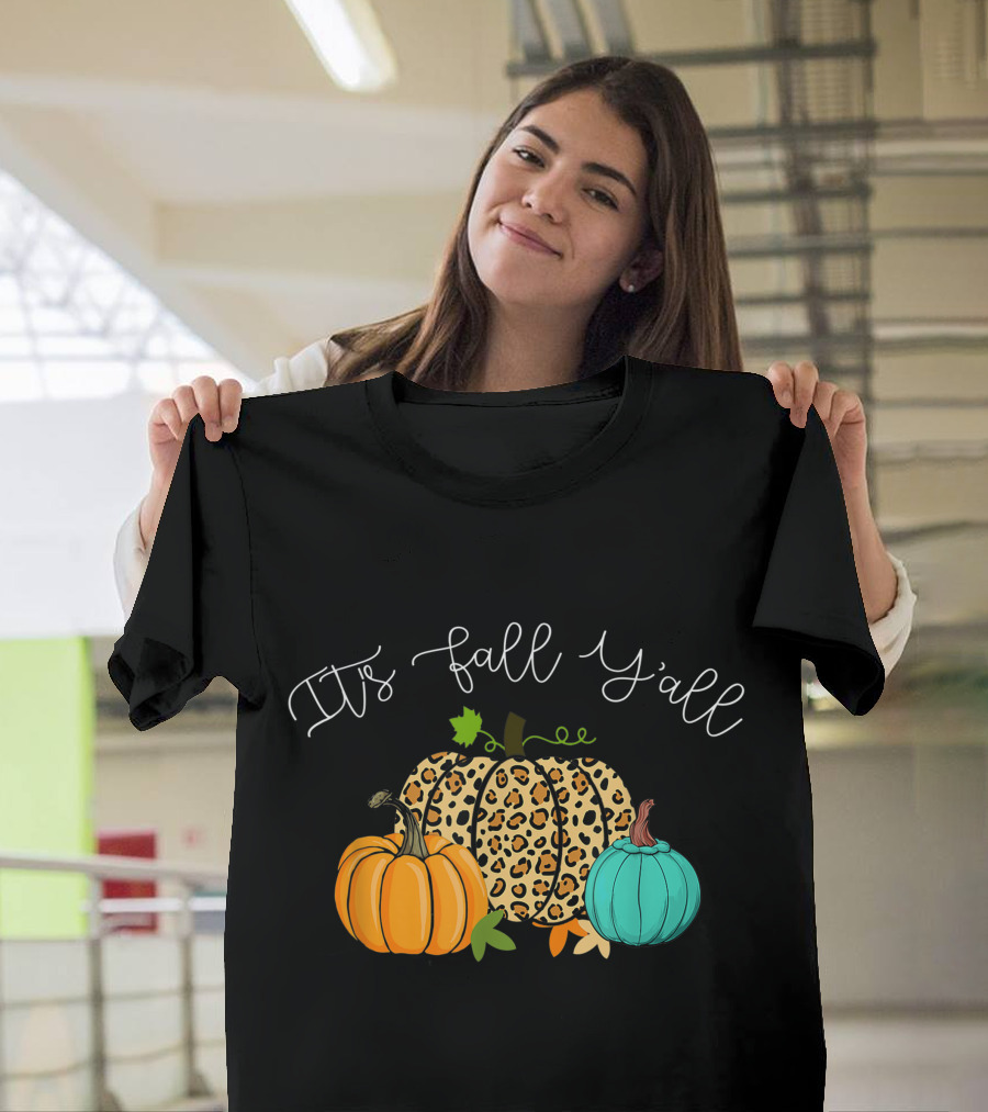 It's Fall Y'all Pumpkins Leopard Print T-Shirt