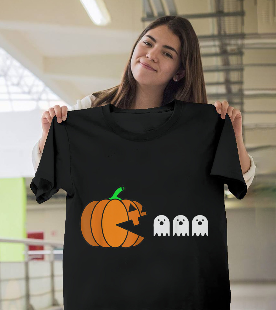 Halloween Pumpkin Pac-Man Style Ghosts T-Shirt
