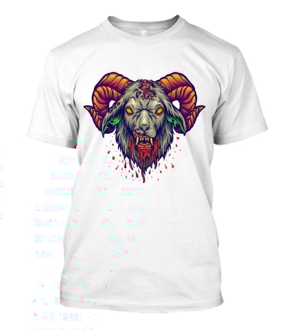 Devil Head Horn Gothic Goat With Blood Splatter And Evil Eyes T-Shirt