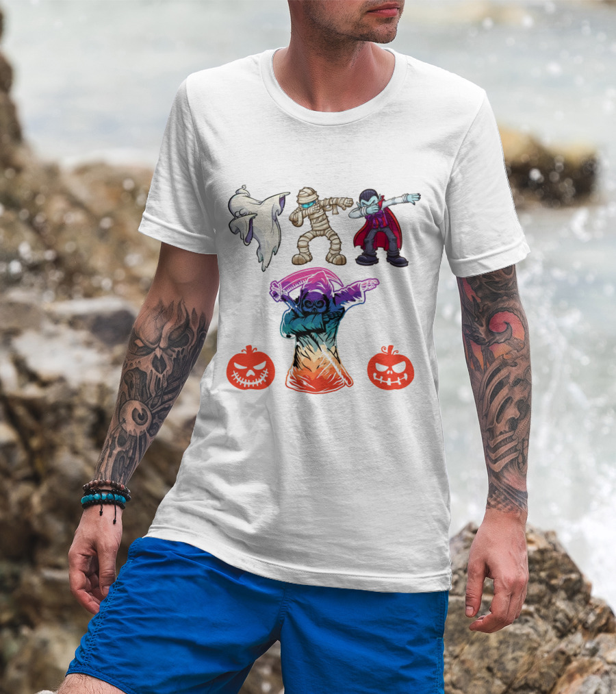 Halloween Dabbing Trick Or Treat Ghost Mummy Vampire Grim Reaper Pumpkins T-Shirt