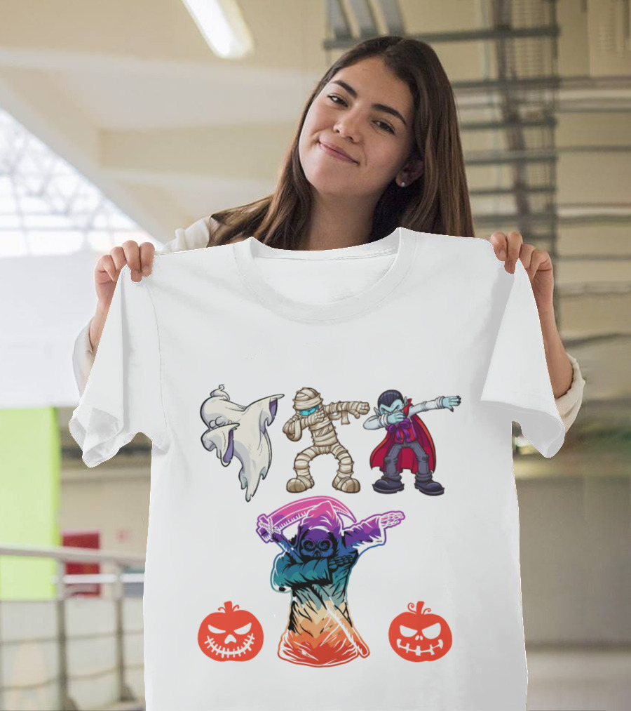 Halloween Dabbing Trick Or Treat Ghost Mummy Vampire Grim Reaper Pumpkins T-Shirt