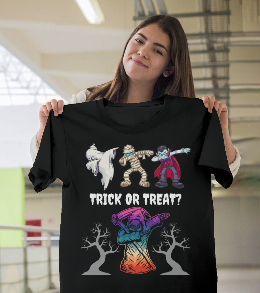 Trick Or Treat Halloween Dabbing Ghost Mummy Vampire Grim Reaper T-Shirt