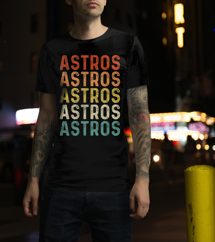 Astros Retro Multicolor Vintage Style Repeated Text T-Shirt