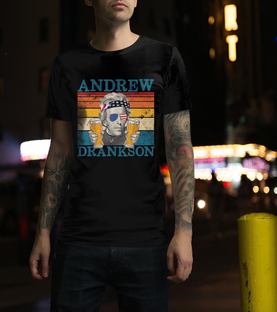 ANDREW DRANKSON Vintage American Flag Beer T-Shirt
