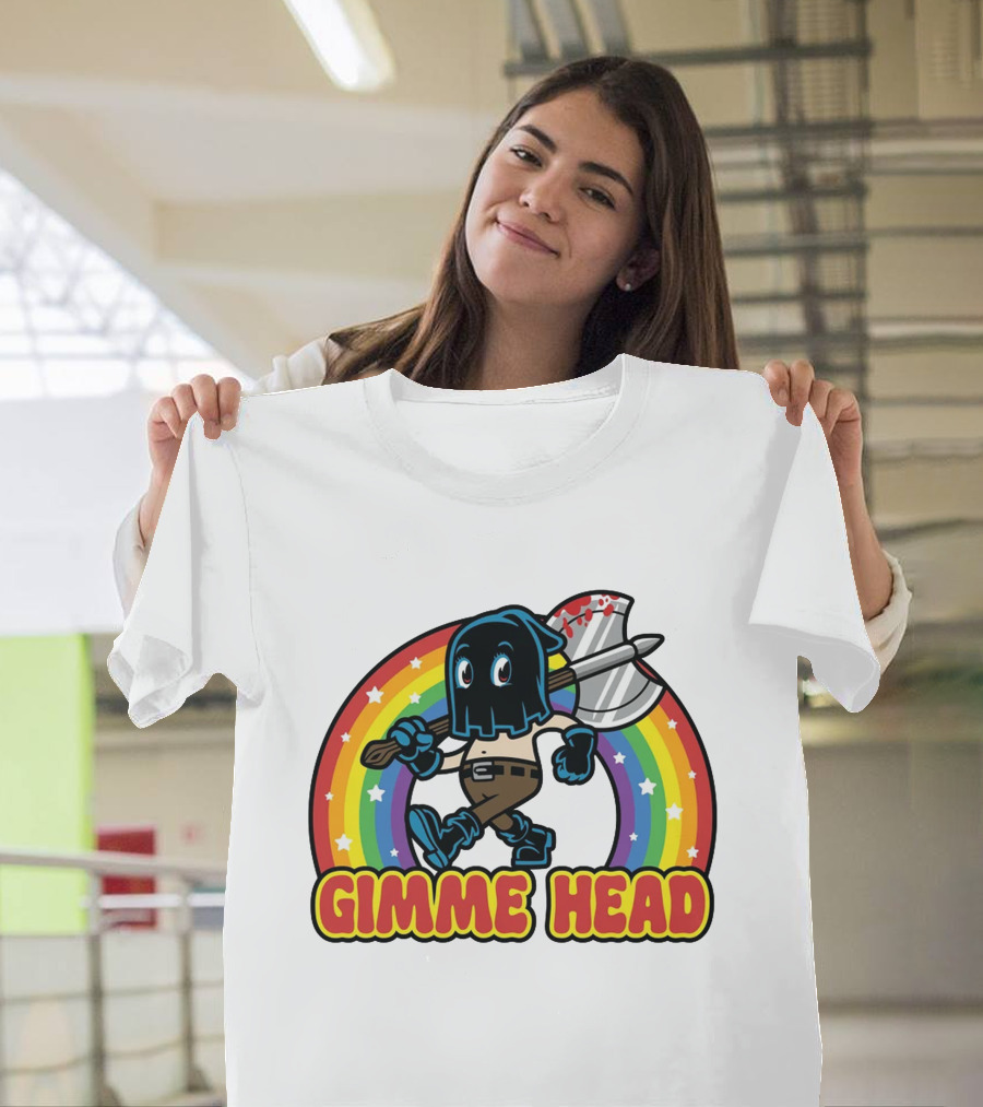 Gimme Head Colorful Hooded Figure With Bloody Axe And Rainbow T-Shirt
