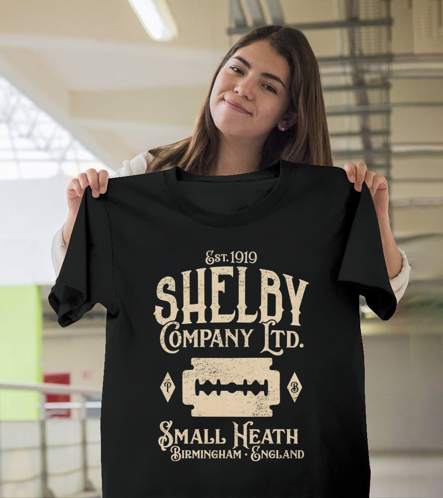 Est. 1919 Shelby Company Ltd Small Heath Birmingham England Razor Blade T-Shirt