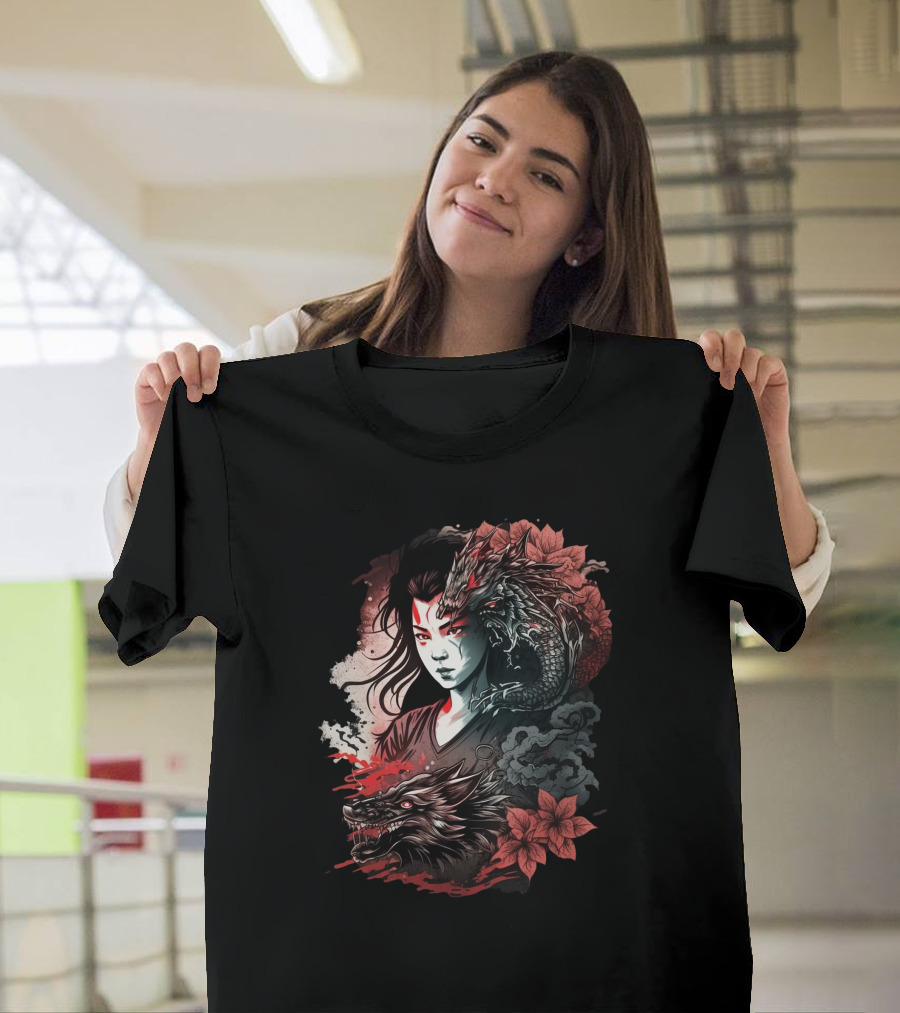 Dragon Boy Red Lotus Warrior With Dragon And Wolf Elements T-Shirt
