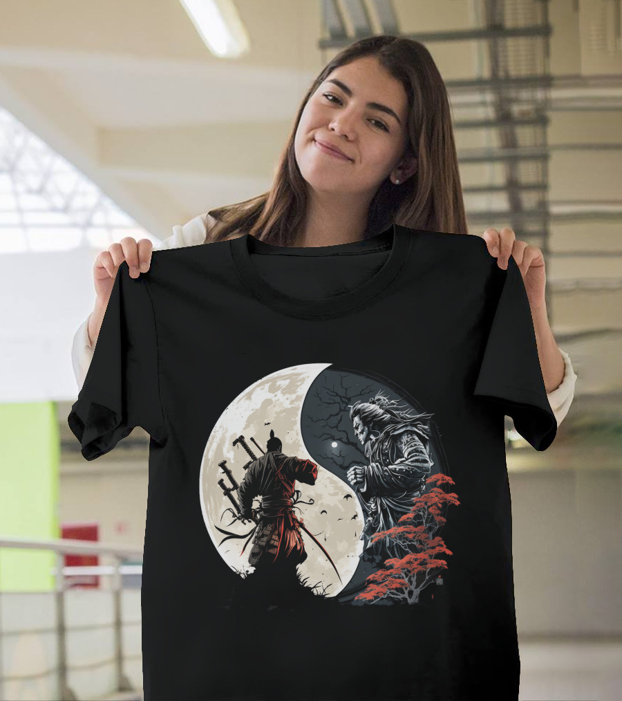 Crescent Moonlight Samurai Yin Yang Duality Forest T-Shirt