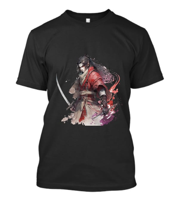 Samurai Blade Warrior In Red Robes With Dual Katanas And Flowing Hair T-Shirt