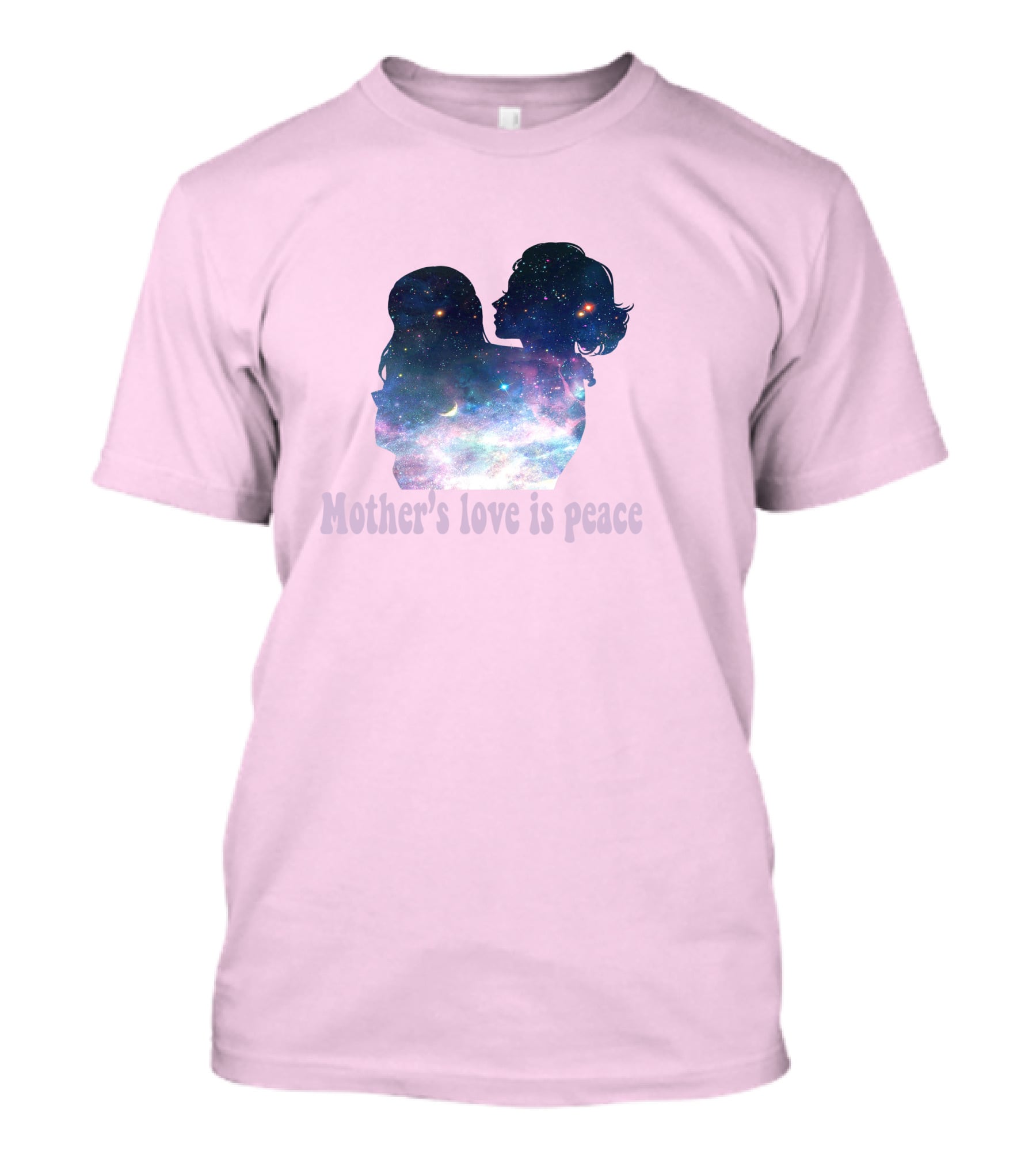 Mother's Love Is Peace Cosmic Silhouette On Pink Background T-Shirt